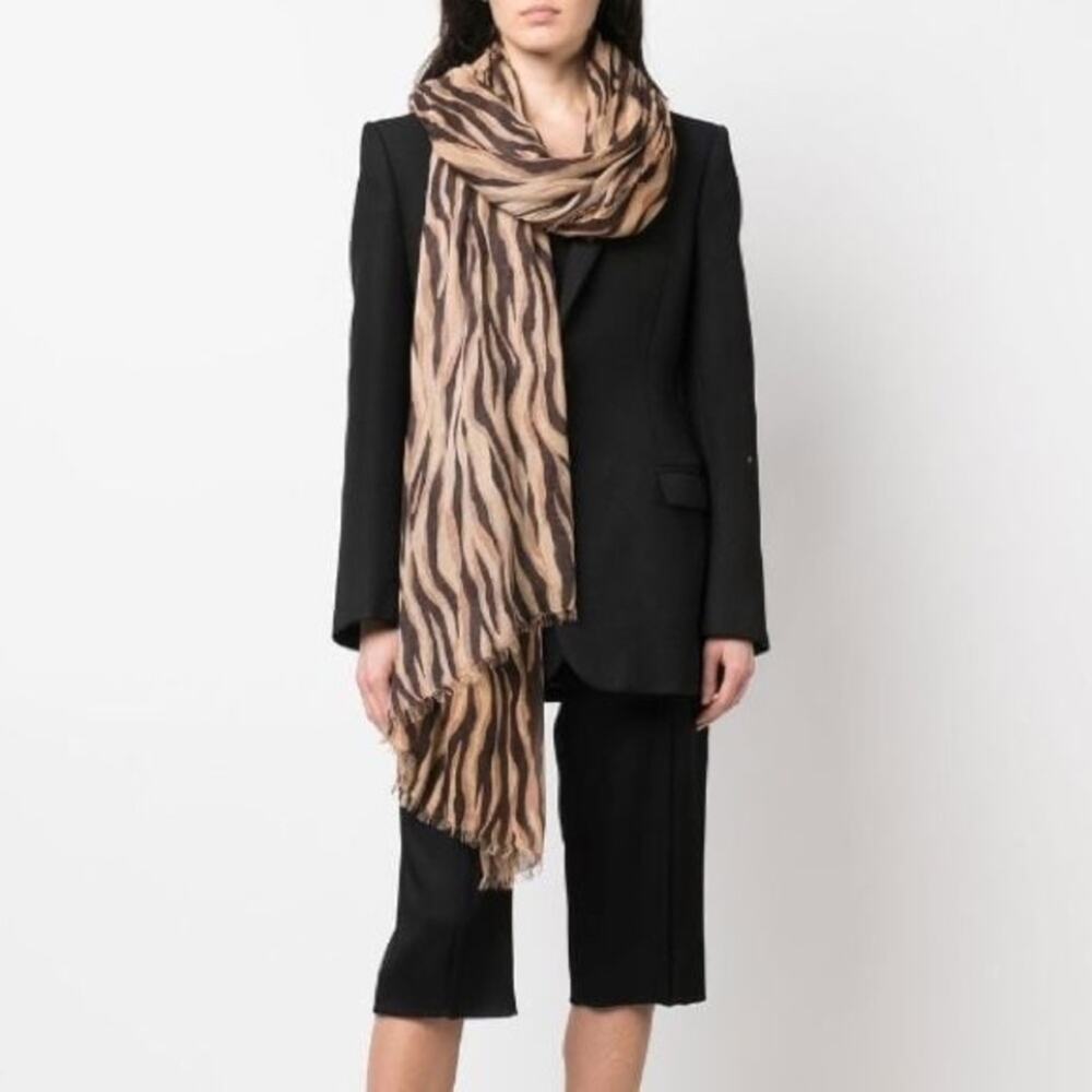 Saint Laurent Scarf Animal Print Striped Brown‎ Modal Cashmere Large Retail $750